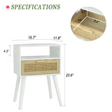 MaxSmeo White Nightstand with Drawer, Mid Century Modern Nightstand, Rattan Side Table, End Table with Storage for Living Room, Bedroom and Small Spaces, Easy Assembly (White) MaxSmeo