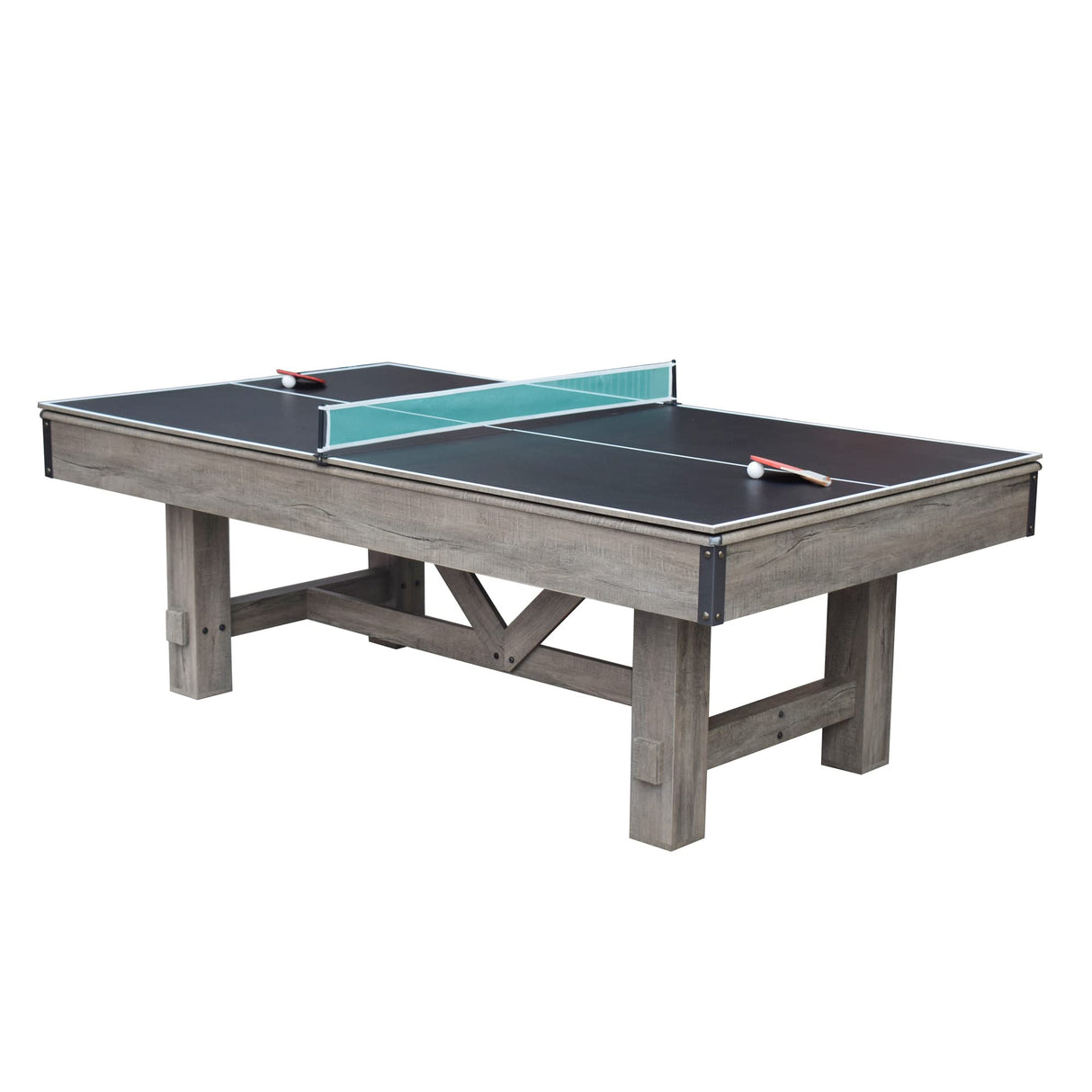 Hathaway Logan 7-ft Pool Table Combo Set with Benches - Rustic Gray with Blue Felt, Barnwood Hathaway