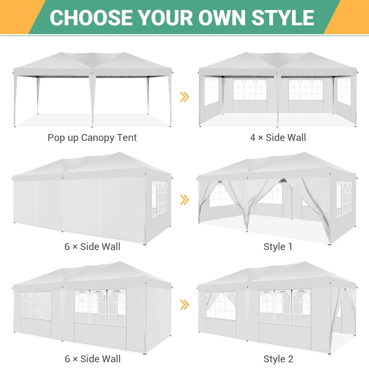 COBIZI Canopy 10x20 Pop Up Canopy with 6 Sidewalls,Waterproof Canopy Outdoor Event Shelter UPF 50+ Gazebo Portable Tents for Parties Beach Camping Wedding Commercial Instant Easy up Canopy 10x20,White COBIZI