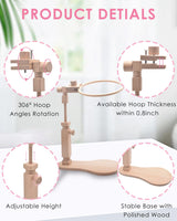 TINDTOP Beech Wood Embroidery Hoop Stand, with 3pcs Embroidery Hoops (3inch + 6inch + 8inch), Adjustable Rotated Wooden Embroidery Hoop Holder for Cross Stitch and Embroidery Projects TINDTOP
