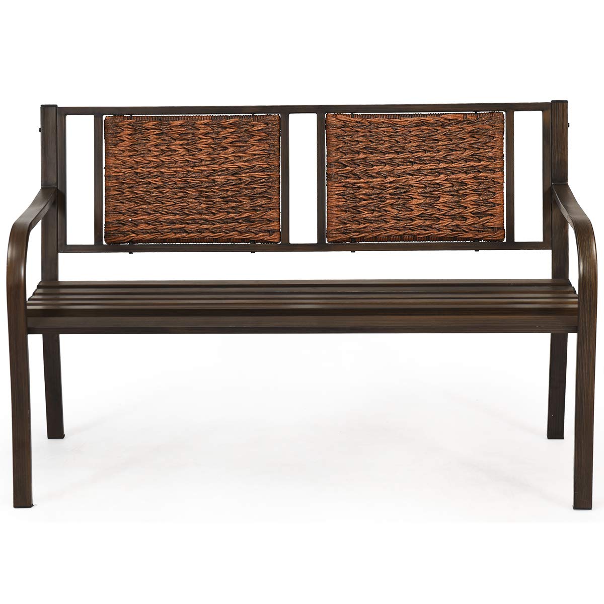 S AFSTAR Outdoor Garden Bench, Brown, Iron, Metal, Polyethylene, Rattan, 50.5 in Width, 2 Adults S AFSTAR