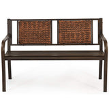 S AFSTAR Outdoor Garden Bench, Brown, Iron, Metal, Polyethylene, Rattan, 50.5 in Width, 2 Adults S AFSTAR