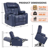 EONIX Dual Motor Oversized Power Lift Recliner Chair for Elderly, 400lbs Heavy Duty Faux Leather Recliner with Massage and Heat, Big and Tall Lay Flat Lift Chair with Cup Holders, SLRY006, Navy Blue EONIX