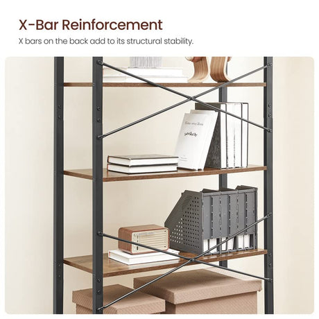 VASAGLE Industrial 6-Tier Bookshelf with Steel Frame - Rustic Brown and Black, Ample Storage for Home or Office VASAGLE