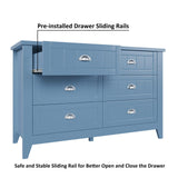 Cakhdry Dresser for Bedroom, 6 Drawer Dresser, Wide Chest of Drawers for Closet,TV Stand with Sturdy Frame and Wood Top, Easy Pull Handles for Clothes, Living Room, Hallway, Entryway,Light Blue Cakhdry