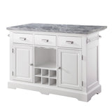 Steve Silver Furniture Zermatt Marble Kitchen Island Counter, 48" Grey Marble Top w/ Dual Storage Doors, 3 Drawers, Wine Rack, Dual Towel-Rack, Seats 2, (Island Only), 48"L x 28"W x 36"H, Grey, White Steve Silver