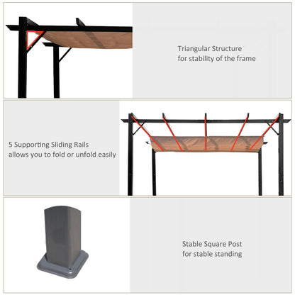 Outsunny 10' x 13' Aluminum Patio Pergola with Retractable Pergola Canopy, Backyard Shade Shelter for Porch, Outdoor Party, Garden, Grill Gazebo, Charcoal Gray - WoodArtSupply