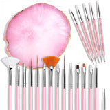 21 Pcs Nail Art Brushes Nail Art Tool Set Resin Palette Nail Art Painting Mixed Color 2 Way Acrylic Silicone Carving Pen Dotting Pen Tool Manicure Kit DIY Makeup Display Board for Home Salon, Pink AUOCATTAIL