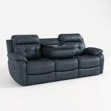 Familymill Genuine Leather Manual Reclining Sofa Couch with Drop Down Table, Stainless Steel Cupholders, and Magazine Bag for Living Room Home Theater Office Familymill