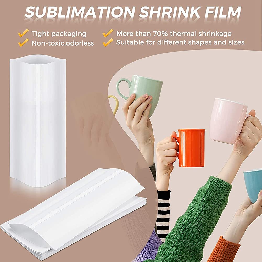 Lizusidtsy 70Pcs Sublimation Shrink Wrap Film 5X10 Inch Heat Transfer Shrink Film Shrink Wrap Bags White Shrink Wrap Bands for Mug Lizusidtsy