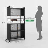 REENLIV 5-Tier Bakers Rack with Power Outlet, Microwave Stand, Bread Rack,Coffee Stand, Baker's Rack with Rolling Wheels and 4 Hooks, Kitchen Shelves for Spices, Pots and Pans,Black REENLIV