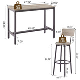 Industrial Grey Bar Table Set with 4 PU Backrest Stools – 5-Piece Counter Height Dining Ensemble GNIXUU