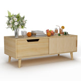 Buenhomino 47" Modern Coffee Table with Storage, Light Wood Accent Center Tables with Sliding Fluted Door Panel and Drawer, Boho Minimalist Console Table Suitable for Living Room, Apartment Natural Buenhomino