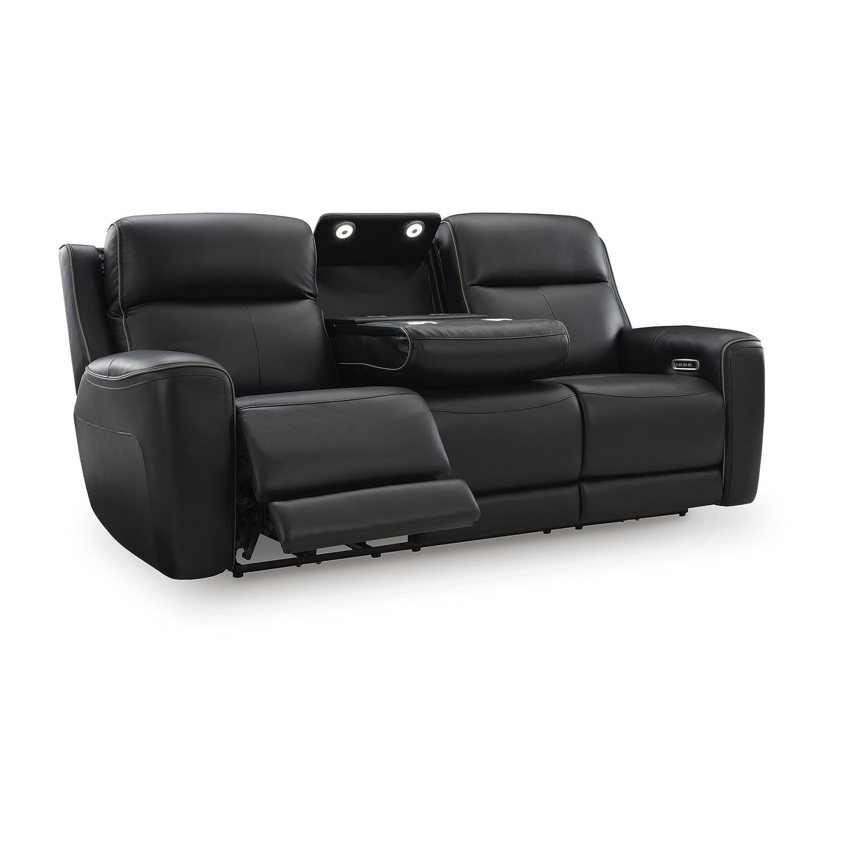 Signature Design by Ashley 5Z-Dreamlight Modern Leather Match Power Reclining Sofa with Drop Down Table, Massage System and Adjustable Headrest, Black Signature Design by Ashley