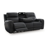 Signature Design by Ashley 5Z-Dreamlight Modern Leather Match Power Reclining Sofa with Drop Down Table, Massage System and Adjustable Headrest, Black Signature Design by Ashley