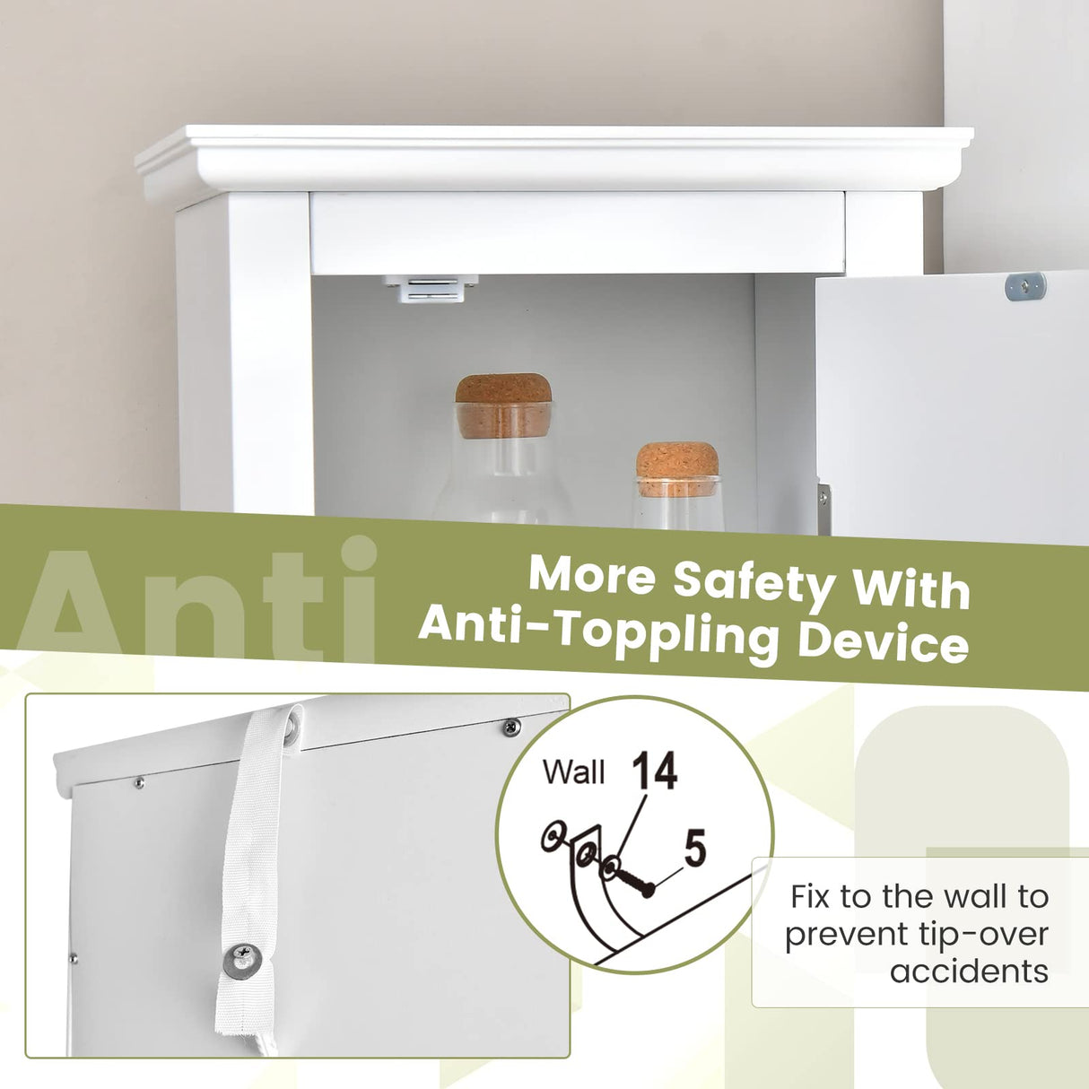 Giantex Bathroom Tall Storage Cabinet - Narrow Freestanding Floor Cabinet with Doors, 5 Tier Shelves(1 Height Adjustable), Corner Pantry Cabinets for Living Room, Slim Tower (1, White) Giantex