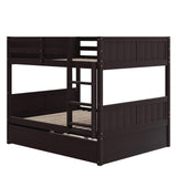 Merax Full Over Full Bunk Bed with Trundle,Wooden Trundle Bed Frame with Ladder Safety Guardrail,Convertible to 2 Platform Beds for Kids Teens,Espresso Merax