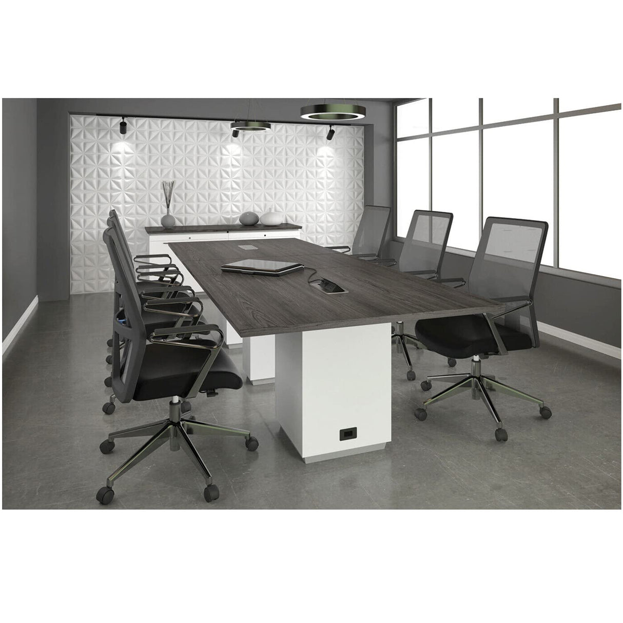 Thaweesuk Shop New Two Tone Gray and White 10 FT Modern Rectangle Shaped Conference Table Square Legs Grommets Racetrack Meeting Boardroom Desk High End Office Furniture Wood 120''L x 48''W x 30''H WoodArtSupply