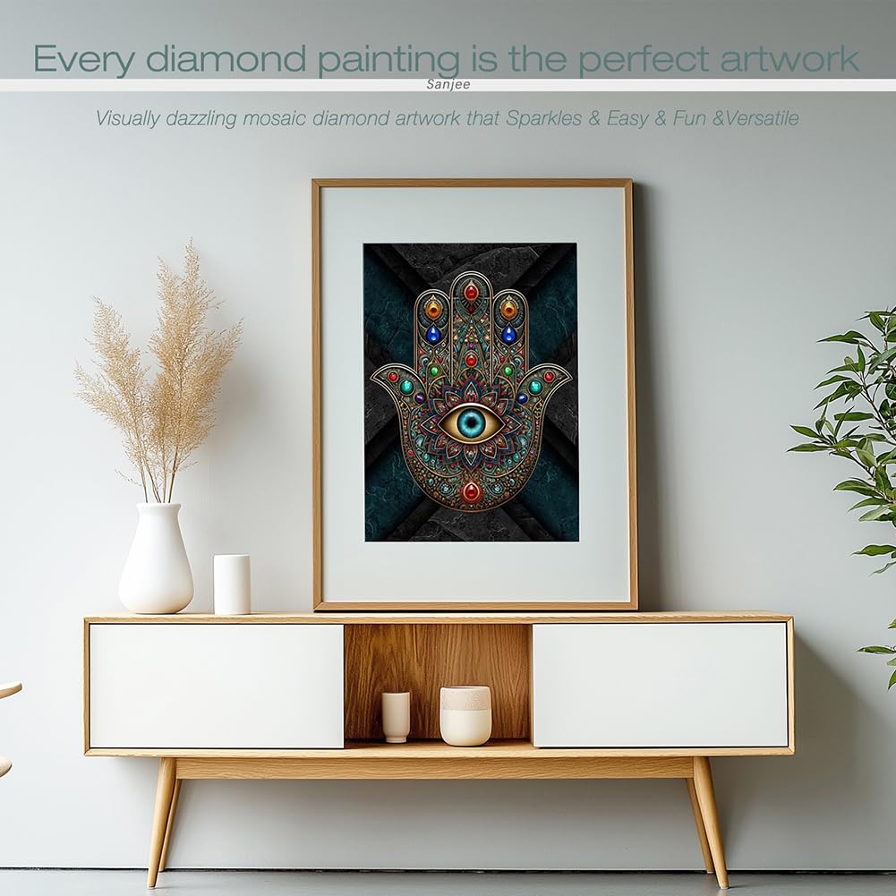 Sanjee Diamond Art Painting Kits for Adults, Buddhism 5D DIY Round Full Drill Gem Art Crafts for Home Wall Decor Gift, 12x16inch Sanjee