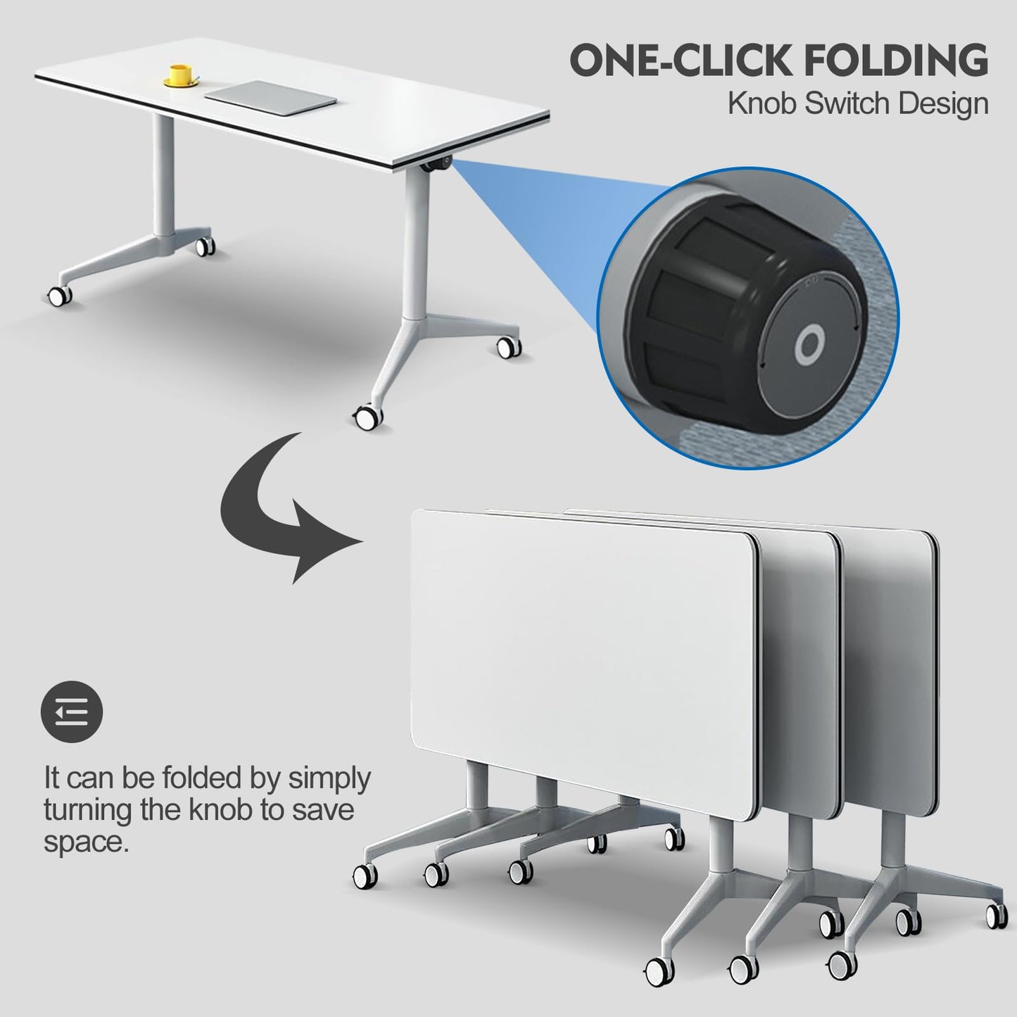 Folding Conference Table 4PCS Long Folding Table 5.2FT Modern Large Mobile Meeting Table Conference Room Tables with Silent Wheels Seminar Table for Office Training Classroom (63" * 23.6" * 2 - WoodArtSupply