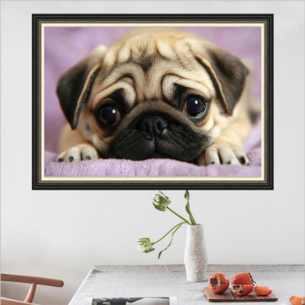 MaiYiYi Pug Diamond Painting by Numbers, 5D Full Round Drill Pug Diamond Art Kit, Cute Dog Face Diamond Painting for Adult Beginner Wall Decor Arts Crafts (40 x 30 cm) MaiYiYi
