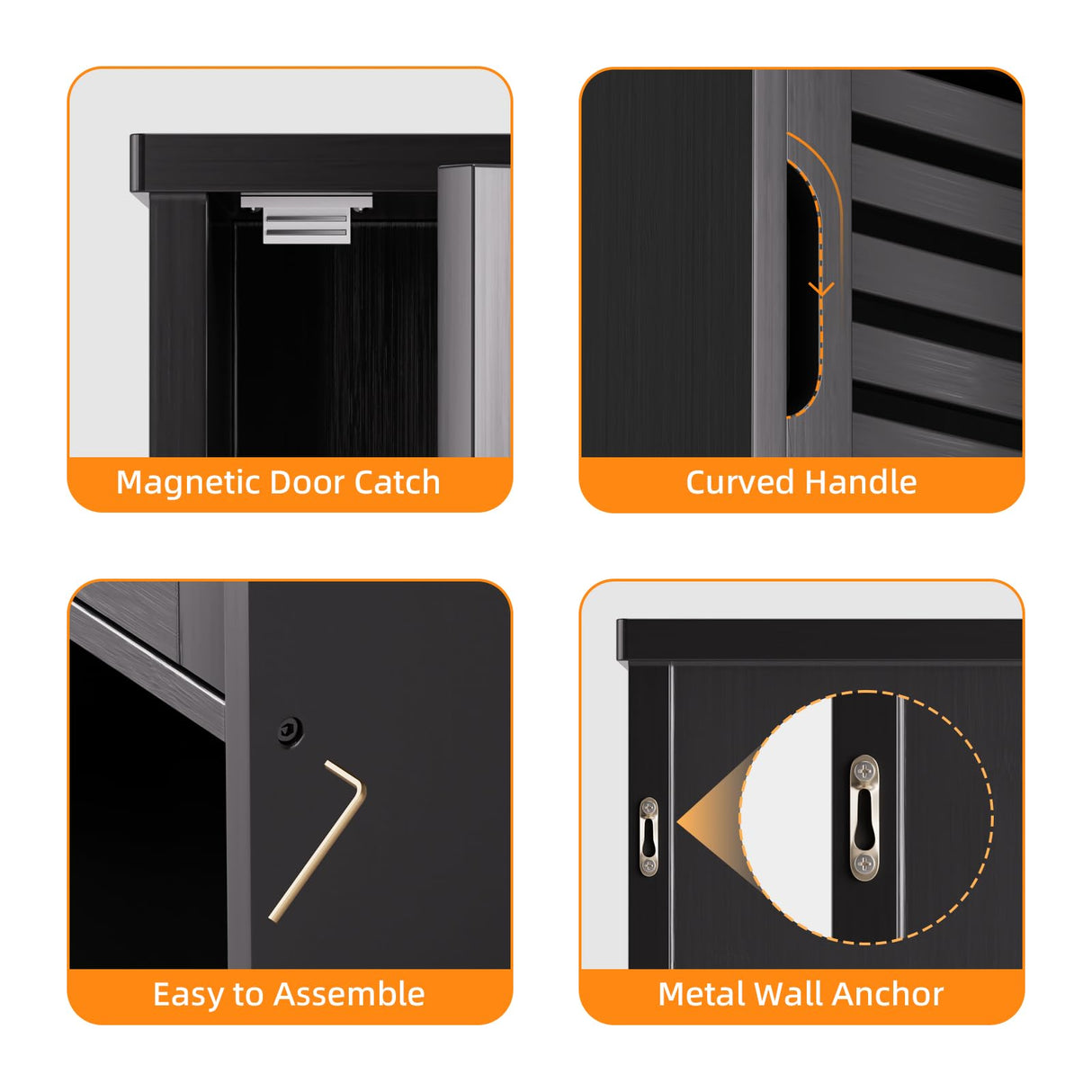 HITNET Bathroom Storage Cabinet Wall Mounted, Hanging Medicine Cabinet with Adjustable Shelf, Over The Toilet Space Saver Organizer, Black Bamboo Kitchen Cupboard, Single Door HITNET