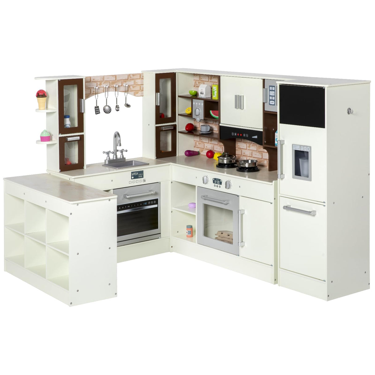 BRINJOY 3-Piece Kids Kitchen Playset, Walk-in Wooden Play Kitchen Set for Toddlers, Modular Pretend Play Kitchen w/Light&Sound, Large Corner Kitchen Cooking Toy w/Coffee Capsule, Gift for Girls Boys BRINJOY