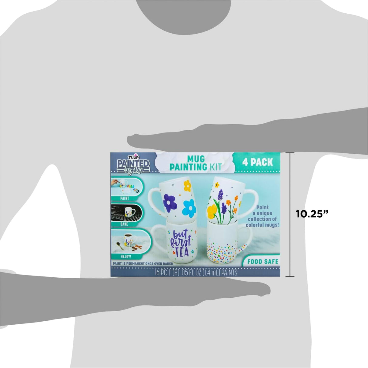 Tulip Food Safe Painted by Me, at Home Paint and Bake Kit - 4 Ceramic Mug Painting Set, Family Activity or Paint Night, All-In-One - Rainbow Paint, 4 Brushes & 4 Paintable Mugs. Studio Quality Results Tulip