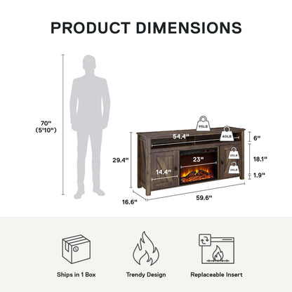 Ameriwood Home Farmington Electric Fireplace Console for TVs up to 60", Rustic