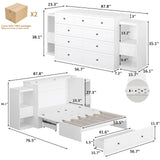 LIVAUVEAD Full Size Murphy Bed with Bedside Tables,Full Size Foldable Cabinet Bed Frame with Charging Station & Drawer,Murphy Bed Chest with Adjustable LED Light for Bedroom,Guest Room,White LIVAUVEAD