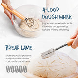 RORECAY Bread Banneton Proofing Basket Set, 9 Inch Round & 10 Inch Oval Cane Sourdough Baskets with Dough Whisk Bread Lame Dough Scraper Bowl Scraper Silicone Brush Sourdough Bread Baking Supplies rorecay