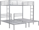 Harper & Bright Designs Metal Triple Bunk Beds Full Over Twin & Twin Bunk Bed with Upper Built-in Shelf, 3 Bed Bunk Beds with 2 Ladders for Kids, Teens, Adults, Silver Harper & Bright Designs