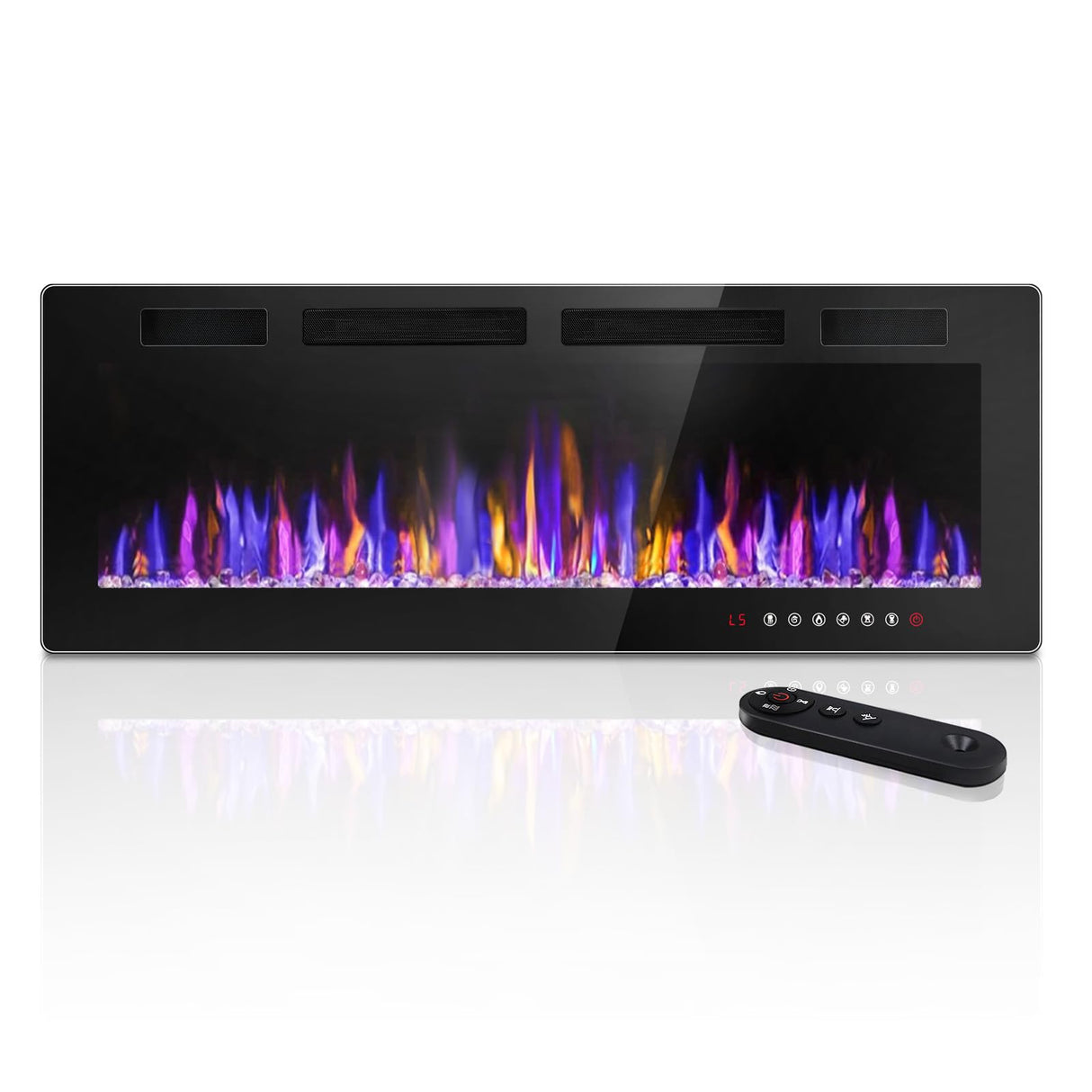 VENDORZ Electric Fireplace 50 Inch Recessed and Wall Mounted, Ultra-Thin Inserts Electric Fireplace Heater with Remote Control, Timer, Adjustable Flame Colors Speed Brightness, Log & Crystal Options VENDORZ