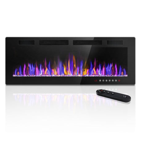 VENDORZ Electric Fireplace 50 Inch Recessed and Wall Mounted, Ultra-Thin Inserts Electric Fireplace Heater with Remote Control, Timer, Adjustable Flame Colors Speed Brightness, Log & Crystal Options VENDORZ