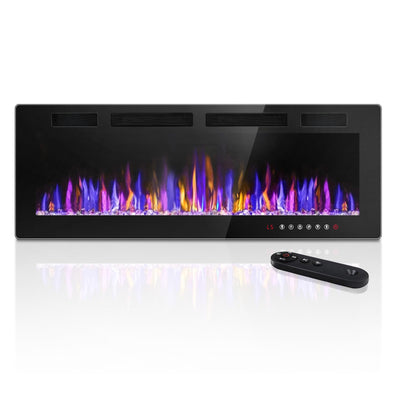 VENDORZ Electric Fireplace 50 Inch Recessed and Wall Mounted, Ultra-Thin Inserts Electric Fireplace Heater with Remote Control, Timer, Adjustable Flame Colors Speed Brightness, Log & Crystal Options