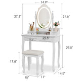 Vanity Desk with Mirror and Lights, Modern Vanity Makeup Table and Cushioned Stool Set with 4 Drawers, 3 Color Lighting Modes with Adjustable Brightness, Dressing Table Set for Bedroom (White) Alohappy