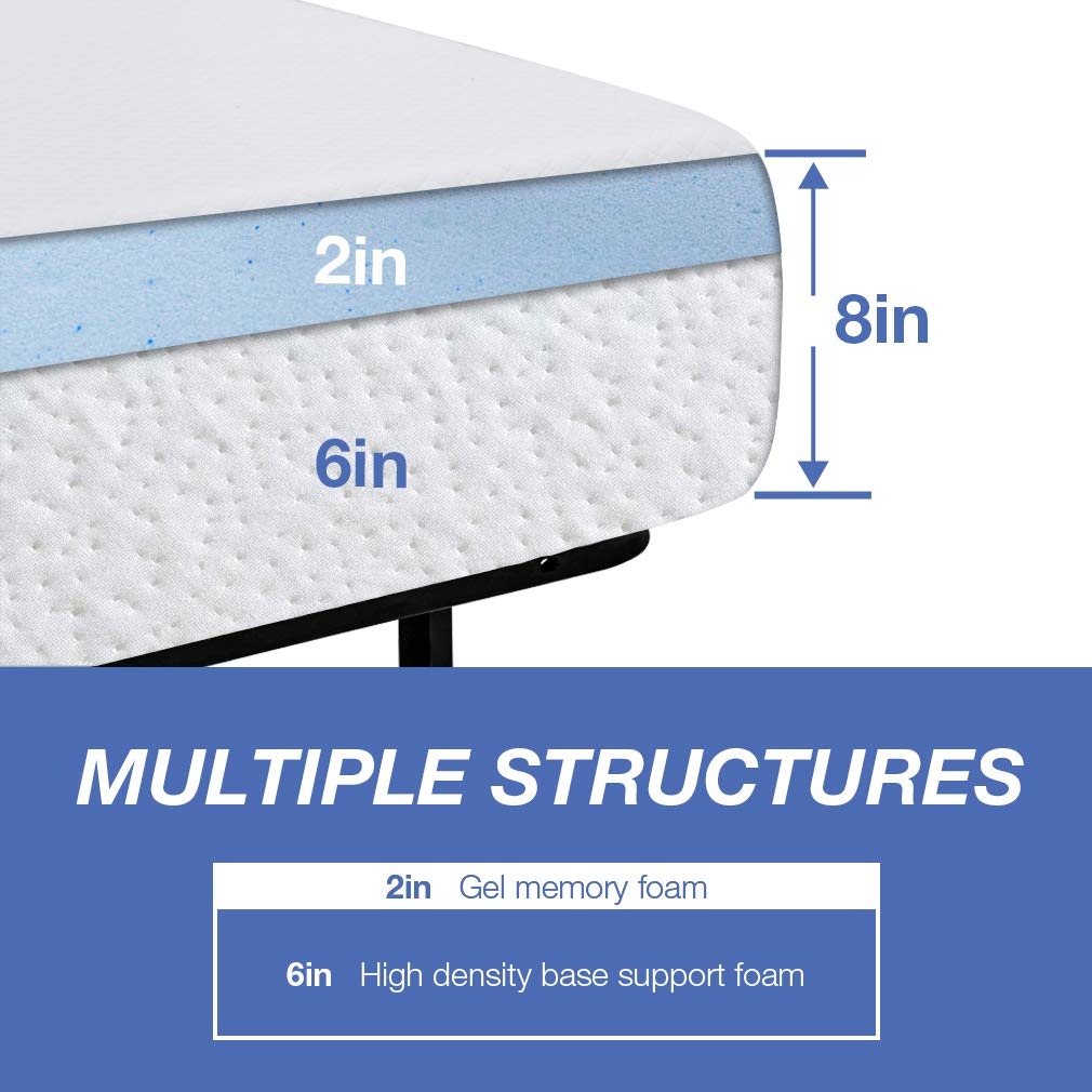 6/8/10/12 inch Gel Memory Foam Mattress for Cool Sleep & Pressure Relief, Medium Firm Mattresses CertiPUR-US Certified/Bed-in-a-Box/Pressure Relieving (8 in, Queen) FDW