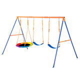 VEVOR Swing Sets for Backyard, with 1 Saucer Swing Seat, 2 Belt Swing Seats, 600lbs Load Capacity Swing Set, Heavy Duty A-Frame Metal Swing Stand and Adjustable Rope, Swingset Outdoor for Kids VEVOR