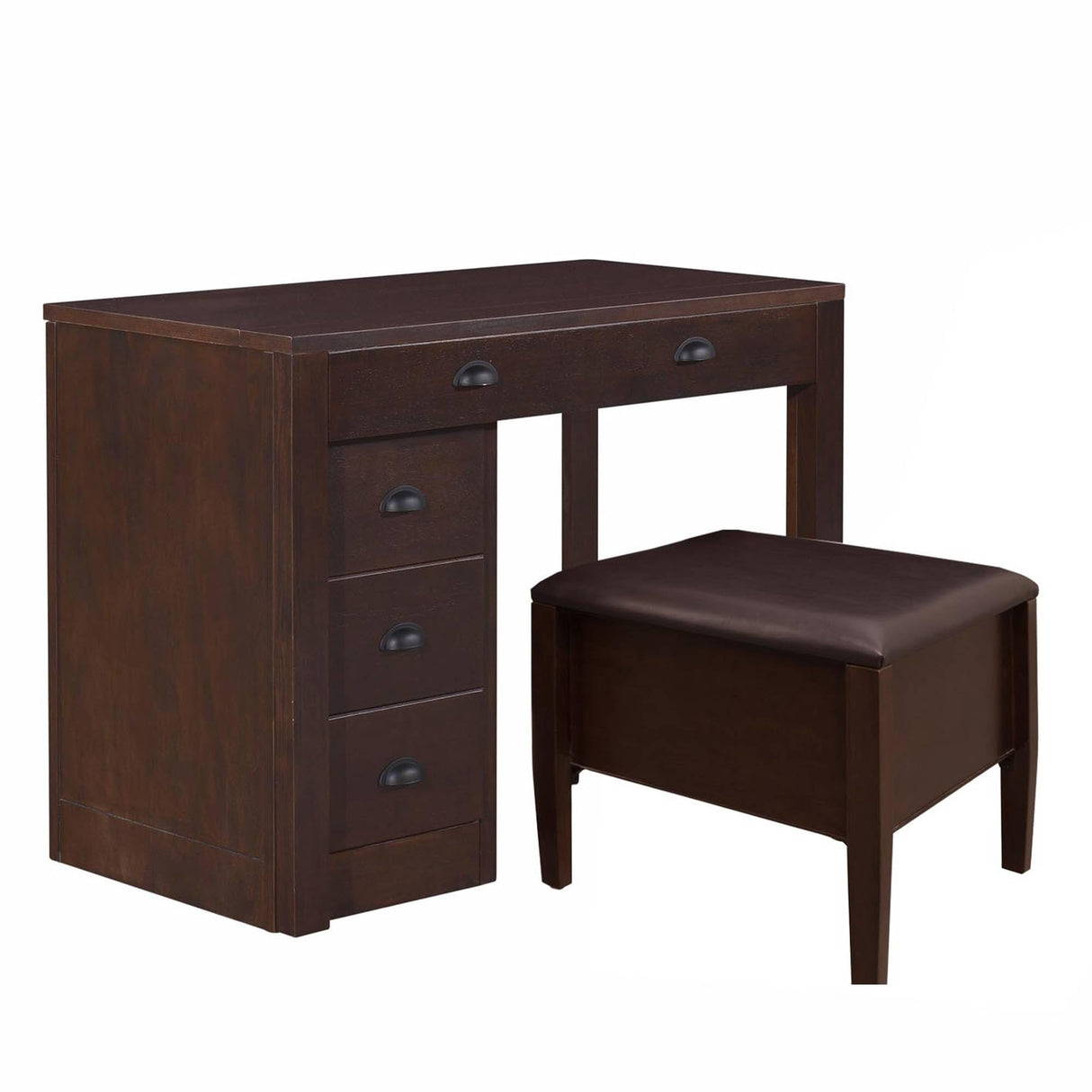 Meco Stakmore Wooden Made Expandable Desk with Ottoman, Dark Espresso Finish, and 3 Functioning Drawers for Home Office Tables, Espresso MECO