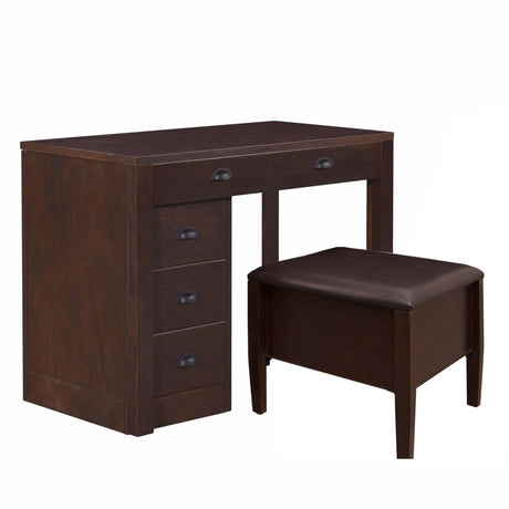 Meco Stakmore Wooden Made Expandable Desk with Ottoman, Dark Espresso Finish, and 3 Functioning Drawers for Home Office Tables, Espresso MECO