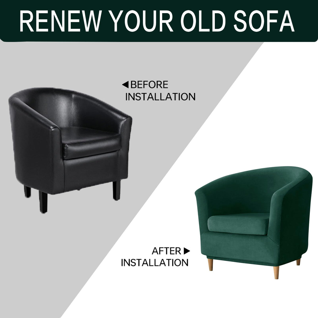 Deisy Dee 2 Piece Velvet Club Chair Slipcover Tub Chair Slipcovers Stretch Barrel Chair Covers Accent Chair Cover Removable Couch Furniture Protector Arm Chair Cover for Living Room (Kelly) Deisy Dee