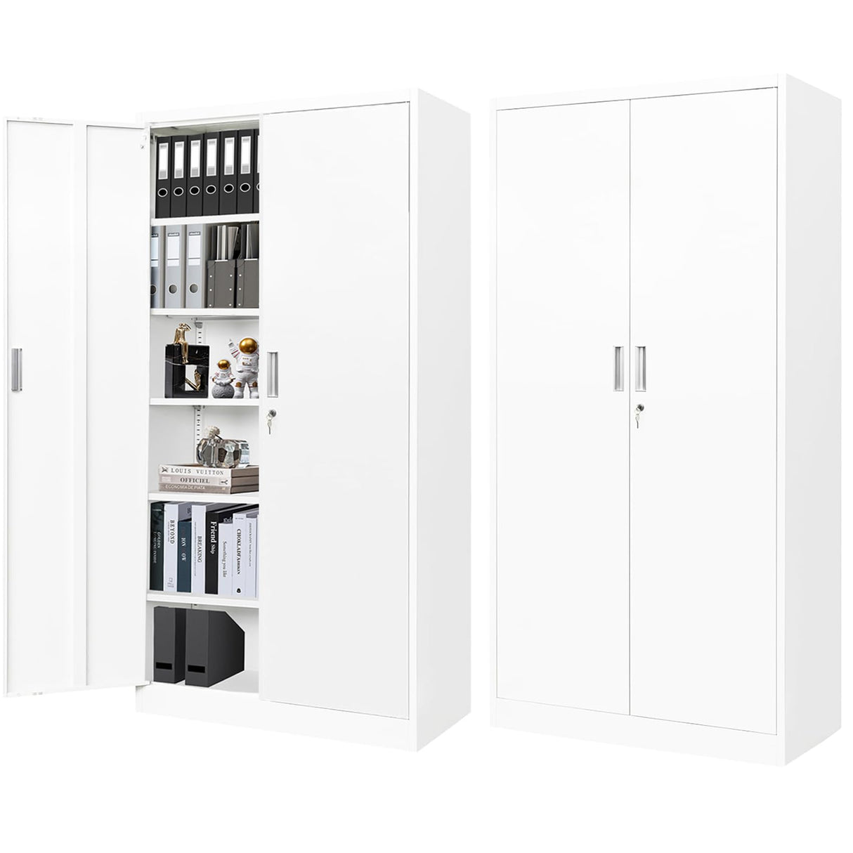 BESFUR Metal Cabinet, Locking Storage Cabinet with 5 Shelves and 2 Doors, Black Garage Cabinet for Office, Classroom, Garage - White BESFUR