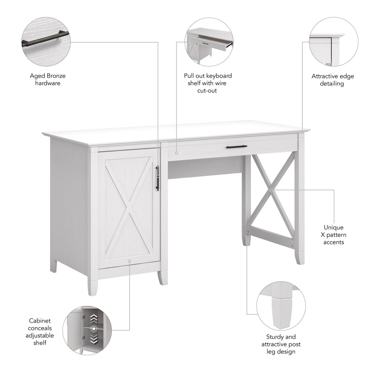 Bush Furniture Key West Computer Desk with Storage | Farmhouse PC Table for Home Office in Pure White Oak | 54W x 24D Bush Business Furniture