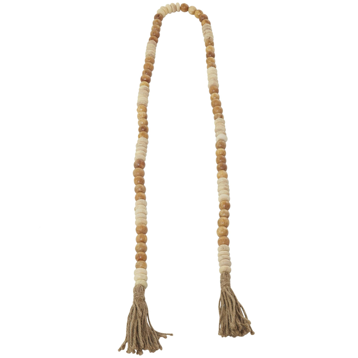 Deco 79 Mango Wood Handmade Garland with Tassel Round Long Carved Beaded , 80" x 1" x 1", Brown Deco 79