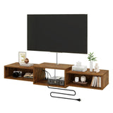 IBUYKE Floating TV Stand Wall Mounted with Power Outlet,Wood Wall Mounted Media Console Shelf,Floating Entertainment Center for Under TV Storage for Living Room Bedroom Office,Rustic Brown WST001H IBUYKE