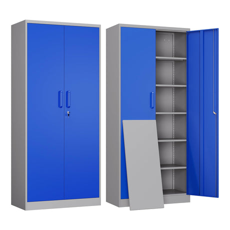 Yizosh Metal Garage Storage Cabinet with 2 Doors and 5 Adjustable Shelves - 71" Steel Lockable File Cabinet,Locking Tool Cabinets for Office,Home,Garage,Gym,School (Gray Blue) Yizosh
