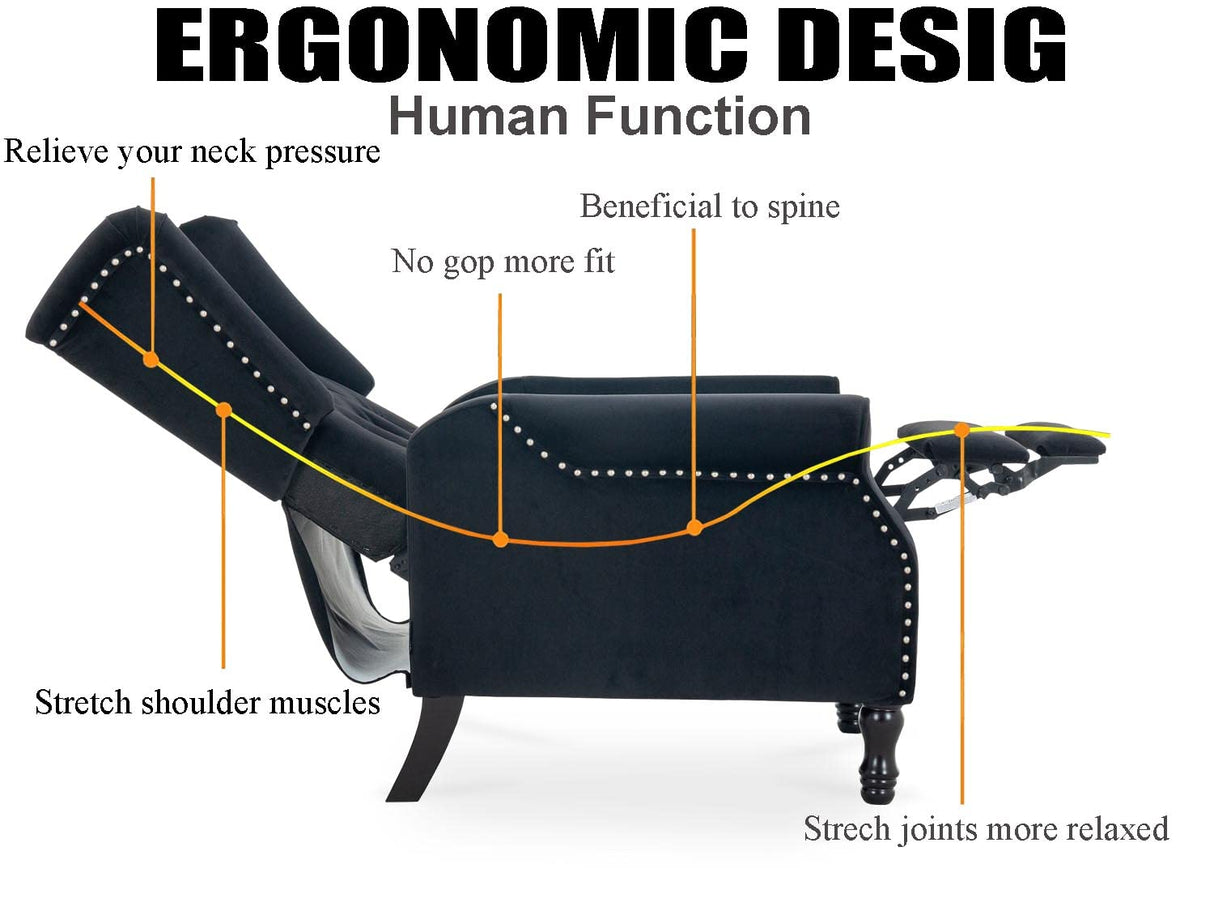 Altrobene Velvet Accent Chair, Push Back Recliner Chair, Wingback Arm Chair for Living Room/Bedroom/Home Theater/Reception Area, Black Altrobene