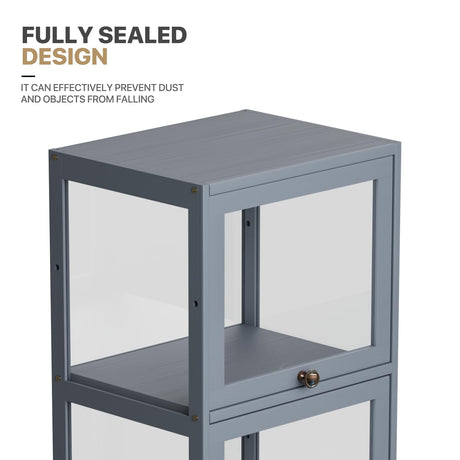 MoNiBloom 55" Tall Slim Narrow Clear Cabinet With Acrylic Door - Curio Display Case, Corner Shelves for Collection, Gray MoNiBloom