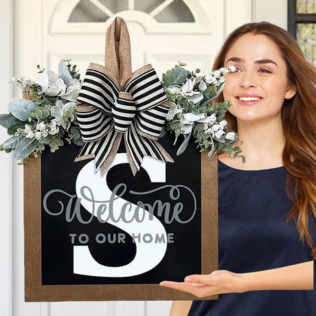 Last Name Welcome Sign Wreath for Front Door All Year Round Decorations Front Porch Decor Hanging Gift for Farmhouse Home Outdoor and Indoor (S) Yostyle