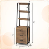 Giantex Ladder Bookshelf with Drawers, 69" Tall Wooden Bookcase with 4 Shelves, Modern Book Shelf Storage Organizer Unit, Freestanding Display Shelving Rack for Living Room, Bedroom (Brown) Giantex